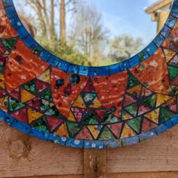 Handmade Mosaic Wall Mirror Orange Sun Design, 50cm Diameter - thumbnail 3