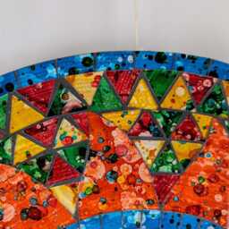Handmade Mosaic Wall Mirror Orange Sun Design, 50cm Diameter - thumbnail 2
