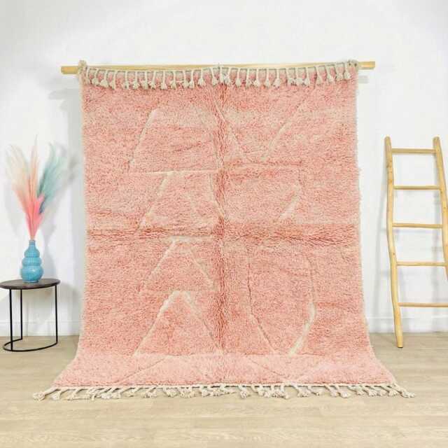 Hand Tufted Moroccan Pink Berber Rug, Authentic Beni Ourain Carpet, Large 9x12 Area Handwoven Wool Shag Rug With Abstract Lines - image 1