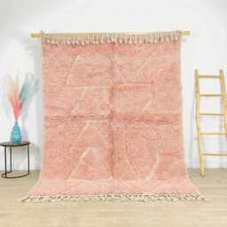 Hand Tufted Moroccan Pink Berber Rug, Authentic Beni Ourain Carpet, Large 9x12 Area Handwoven Wool Shag Rug With Abstract Lines