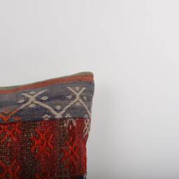 Vintage Turkish Kilim Pillow Cover Handwoven Wool Rug Cushion - 16x16 - thumbnail 3