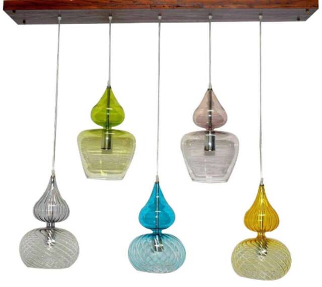 Hand Blown Glass Bubble Chandelier, 5-Light Pendant Fixture - image 1