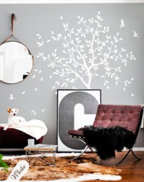 White Tree Wall Decal Nursery With Birds Studio Decor Dining Room Decals Hallway Art Sticker Tattoo Kw031 - thumbnail 1