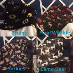 Fleece Throw Blanket, Sherpa Backed Deer Throw, Plaid Wildlife Dog Blanket - thumbnail 1