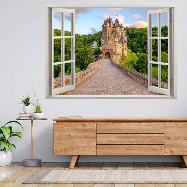 Burg Eltz Castle Sunset, Germany 3D Window View Wall Sticker Poster Decal A932 - image 1