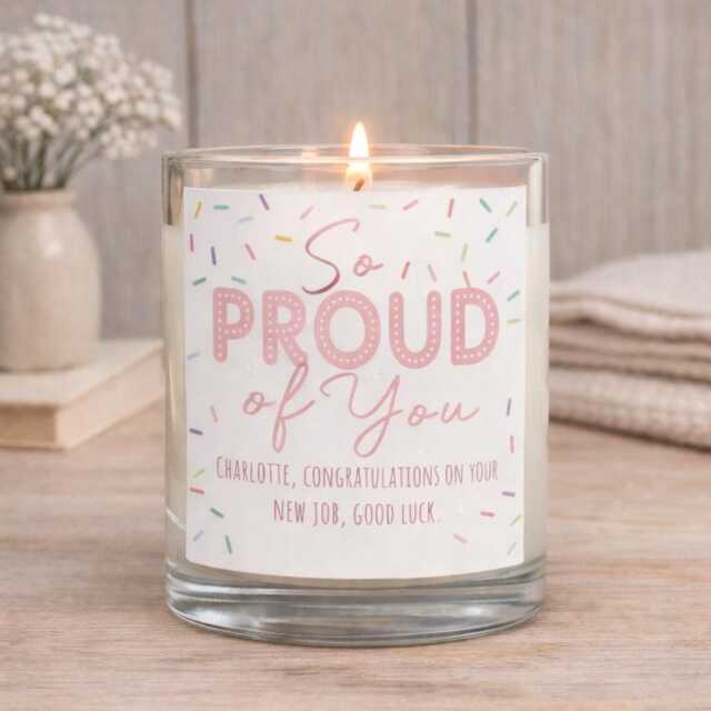 Personalised Congratulations Candle, Well Done Gift, Gifts, New Job Home So Proud Of You, Driving Test Gift - image 1