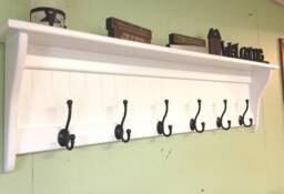 Country Coat Rack With Shelf Solid Pine, Oil Rubbed Bronze Hooks
