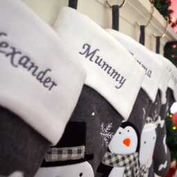 Personalised Embroidered Christmas Stocking Luxury Dark Grey Knitted With Name - Santa, Snowman Or Reindeer Design UK Gift - thumbnail 3