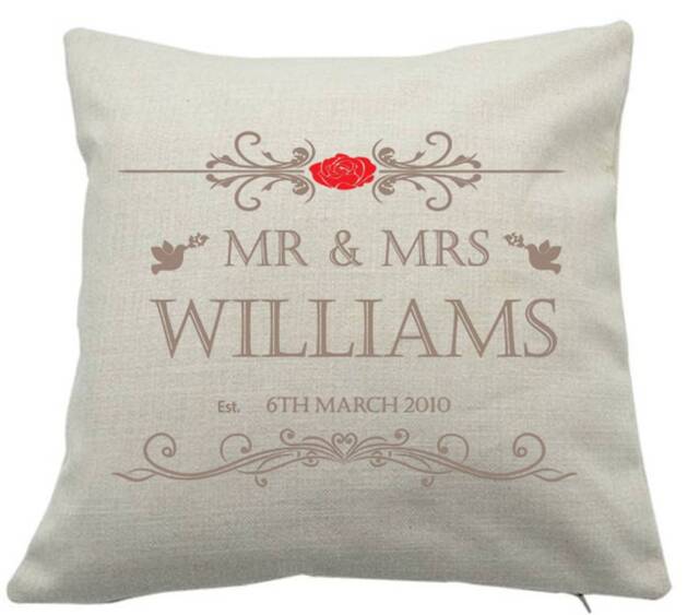 Wedding Anniversary Cushion Mr & Mrs New Couple Newley Wed Just Married Cushion Cover Personalised - image 1
