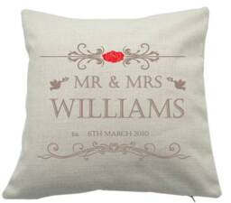 Wedding Anniversary Cushion Mr & Mrs New Couple Newley Wed Just Married Cushion Cover Personalised - thumbnail 1