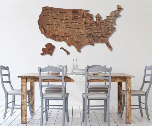 Wood Map Of United States, Large Wooden Wall Art Us Map, States Push Pin Travel Decor Usa America - image 1