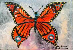 "Butterfly Painting, Original Acrylic Small Modern Christmas Item, 5""x7" - thumbnail 1