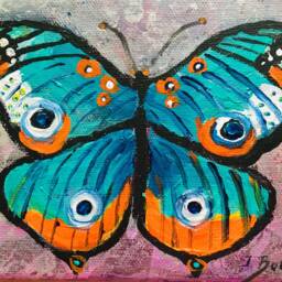 "Butterfly Painting, Original Acrylic Small Modern Christmas Item, 5""x7" - thumbnail 2
