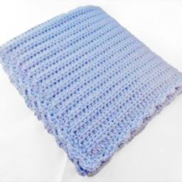Crocheted Baby Blanket - Solid Blue, Hypoallergenic Stroller Size - thumbnail 3