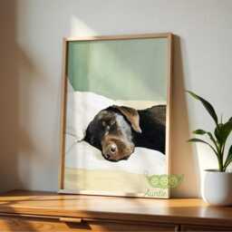 Sleeping Chocolate Labrador Print, Brown Dog Wall Art, Cozy Painting, Green Animal Poster, Peaceful Lover Gift, Minimalist Pet Decor - thumbnail 3