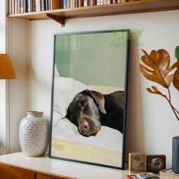Sleeping Chocolate Labrador Print, Brown Dog Wall Art, Cozy Painting, Green Animal Poster, Peaceful Lover Gift, Minimalist Pet Decor - thumbnail 2