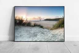 Crantock Beach Sunset Framed Wall Art Print Of Sand Dunes & Gannel Estuary - thumbnail 1