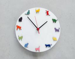 White Cat Clock, Colorful Kids Room Decor - thumbnail 1