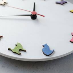 White Cat Clock, Colorful Kids Room Decor - thumbnail 2