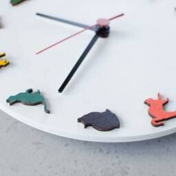 White Cat Clock, Colorful Kids Room Decor - thumbnail 3