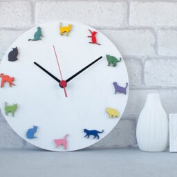 White Cat Clock, Colorful Kids Room Decor - thumbnail 4