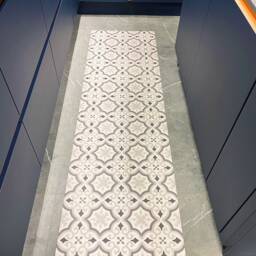 Vinyl Floor Mat in Grey & White Moroccan Tile Pattern, Linoleum Rug, PVC Floormat For Kitchens, Bathrooms Hallways - thumbnail 4
