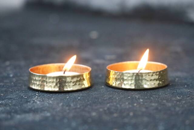 Handmade Brass Tea Light Candle Holder Set Of 2 Wedding Decor Votive - image 1