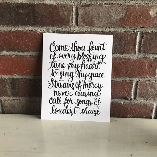 Come Thou Fount Print, Hand-Lettered Hymn Wall Art