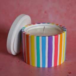 Pastel Rainbow Stripe Jesmonite Pot Candle Dopamine Home Decor Colourful - thumbnail 2