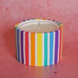 Pastel Rainbow Stripe Jesmonite Pot Candle Dopamine Home Decor Colourful - thumbnail 1