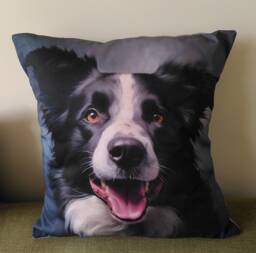 Collie Dog Print Cushion - 17x17 Cotton Pillow - thumbnail 1