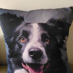 Collie Dog Print Cushion - 17x17 Cotton Pillow - thumbnail 2
