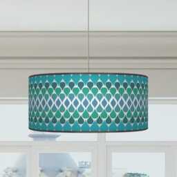 Teal Blue Geometric Lampshade Handmade Modern Drum Pendant Light - thumbnail 2