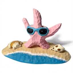 Whimsical Pink Starfish Wood Carving, Beach House Decor, Sunglasses Figurine, Coastal Shelf Unique Summer Lover Gift - thumbnail 2