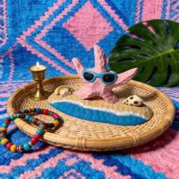 Whimsical Pink Starfish Wood Carving, Beach House Decor, Sunglasses Figurine, Coastal Shelf Unique Summer Lover Gift - thumbnail 4