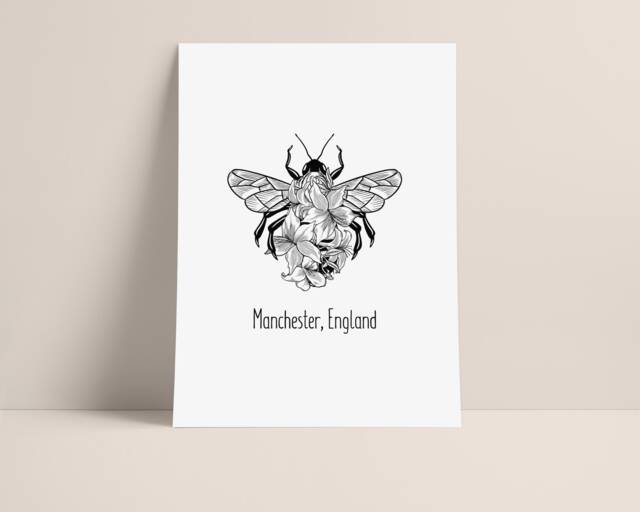 Manchester Bee Print, Mancunian Wall Art, Sketch Print - image 1