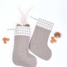 Natural Linen Christmas Stocking With Checkered Cuff - thumbnail 2
