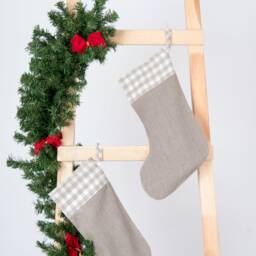 Natural Linen Christmas Stocking With Checkered Cuff - thumbnail 4