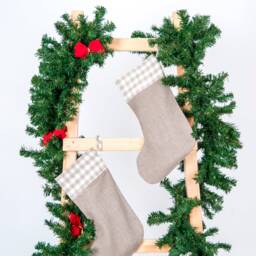 Natural Linen Christmas Stocking With Checkered Cuff - thumbnail 3