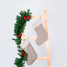 Natural Linen Christmas Stocking With Checkered Cuff - thumbnail 1