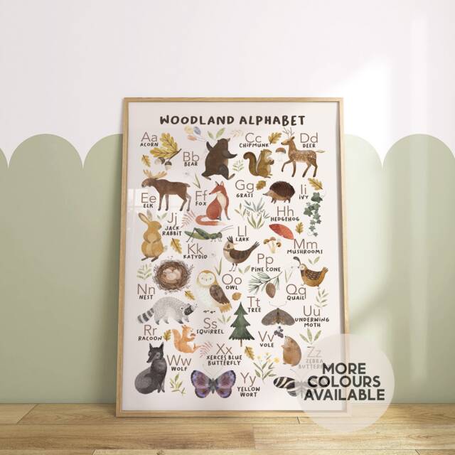 Woodland Alphabet Print -- Abc Poster, Animals Nursery, Theme Bedroom, Nursery Decor - Unframed - image 1