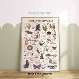 Woodland Alphabet Print -- Abc Poster, Animals Nursery, Theme Bedroom, Nursery Decor - Unframed - thumbnail 2