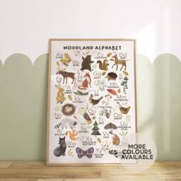 Woodland Alphabet Print -- Abc Poster, Animals Nursery, Theme Bedroom, Nursery Decor - Unframed - thumbnail 1