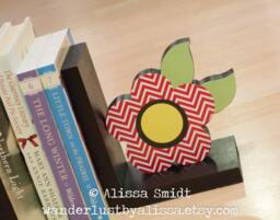 Custom Designed Wooden Flower Bookends - Created To Coordinate With Your Decor Or Nursery Letters - Red, Black, Polka Dot, Chevron - thumbnail 1
