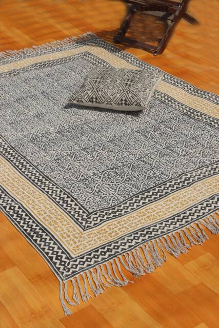 8x10 Hand Block Printed Cotton Rug Indian Boho Kilim Area Rug - image 1