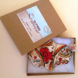Ceramic Hand Made Hamsa, Israeli Wall Hanging, Bless This Home Ornament Decorated With Pomegranate - thumbnail 3