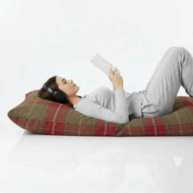 Tartan Faux Wool Floor Cushion Brushed Check Pillow, Polyester Filled - image 1