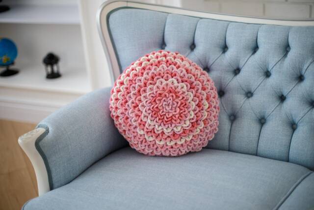 Crochet Pillow Cover Pink Flower Cushion, Bohemian Home Decor - image 1