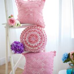 Crochet Pillow Cover Pink Flower Cushion, Bohemian Home Decor - thumbnail 2