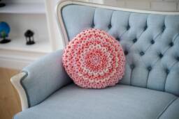 Crochet Pillow Cover Pink Flower Cushion, Bohemian Home Decor - thumbnail 1